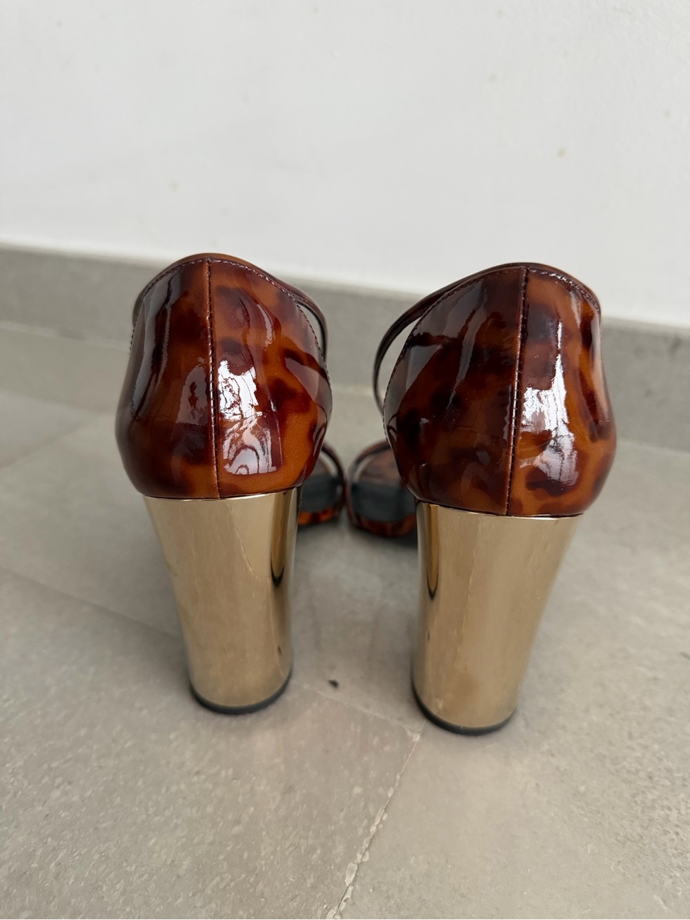 Givenchy Tortoiseshell Patent Leather Strappy Block Heel Sandals - Picture 3 of 5